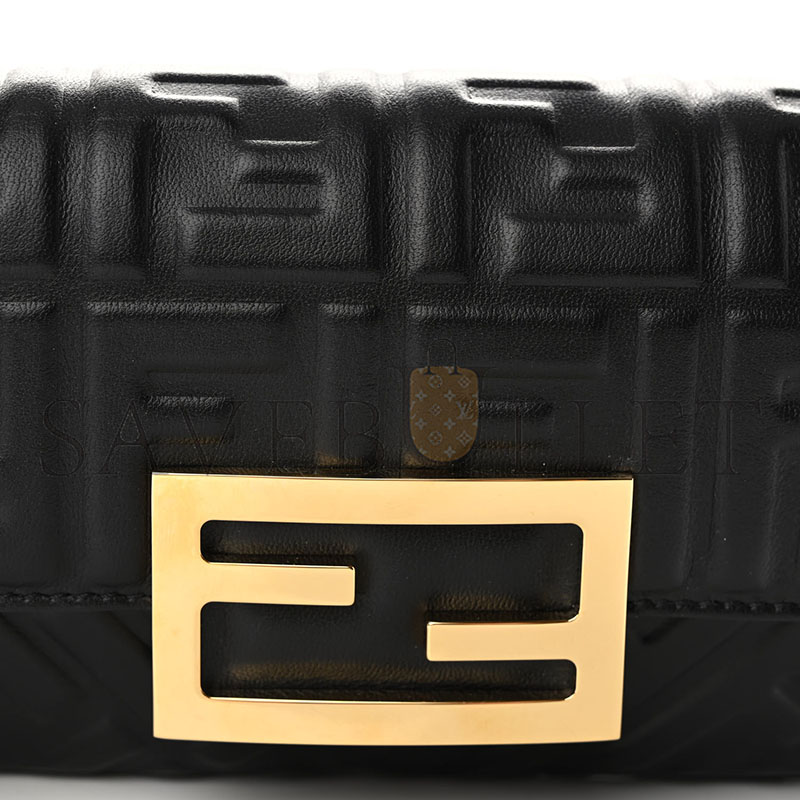 FENDI NAPPA FF 1974 EMBOSSED PHONE BAGUETTE BLACK (18.5*10*2.5cm)
